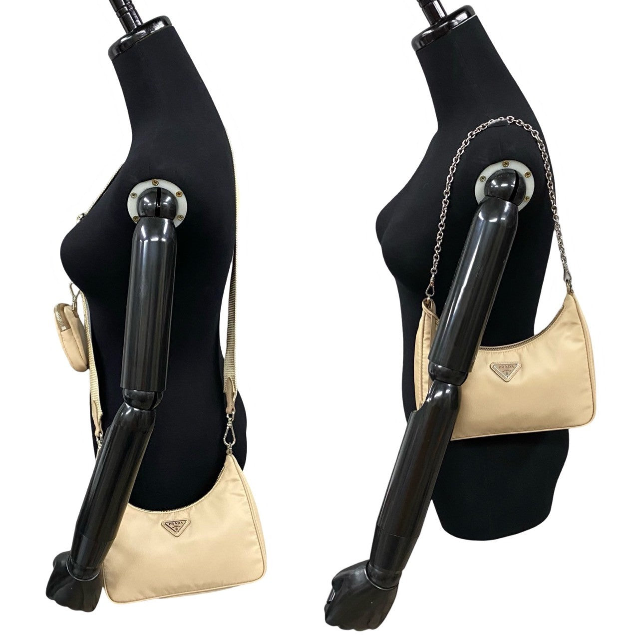 PRADA Shoulder Bag Nylon beige Triangle Logo Metal Re:Edition Women