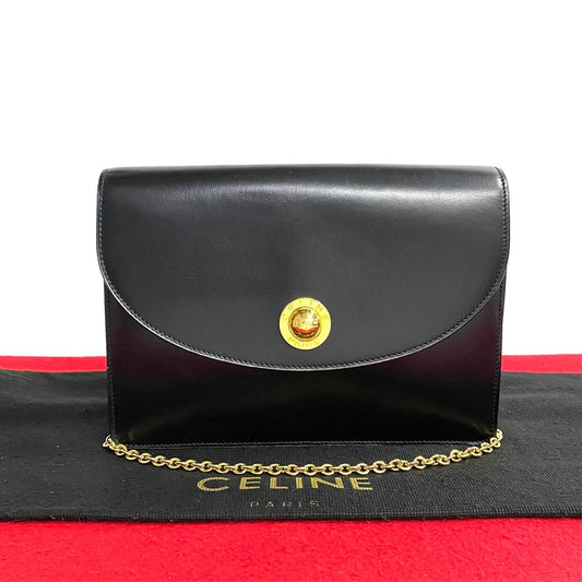 CELINE Shoulder Bag leather black Star Ball logo Metal Women