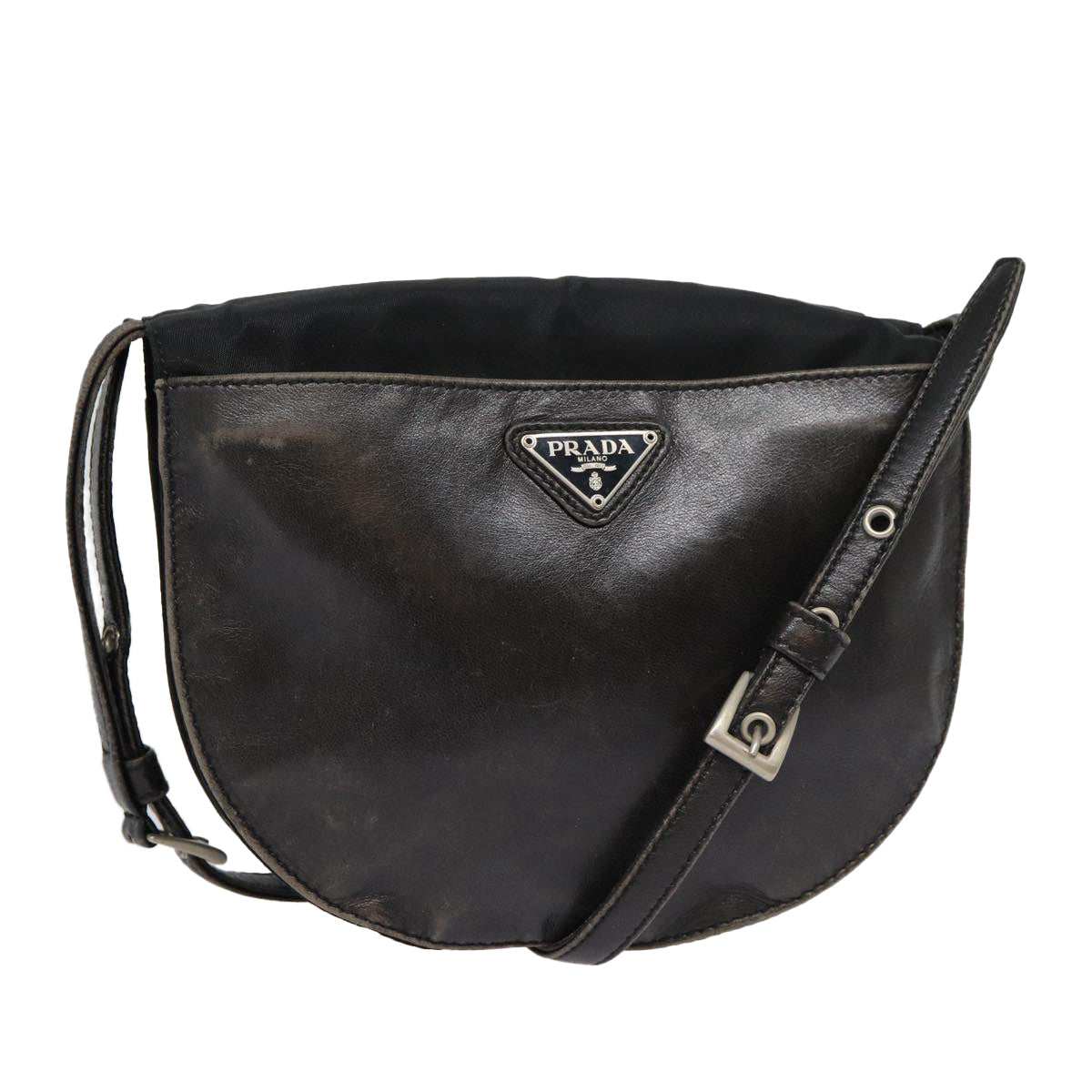 PRADA Shoulder Bag Leather Silver Black Auth