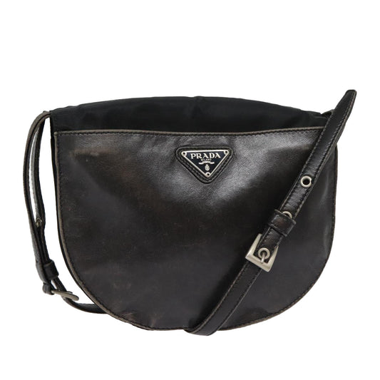 PRADA Shoulder Bag Leather Silver Black Auth