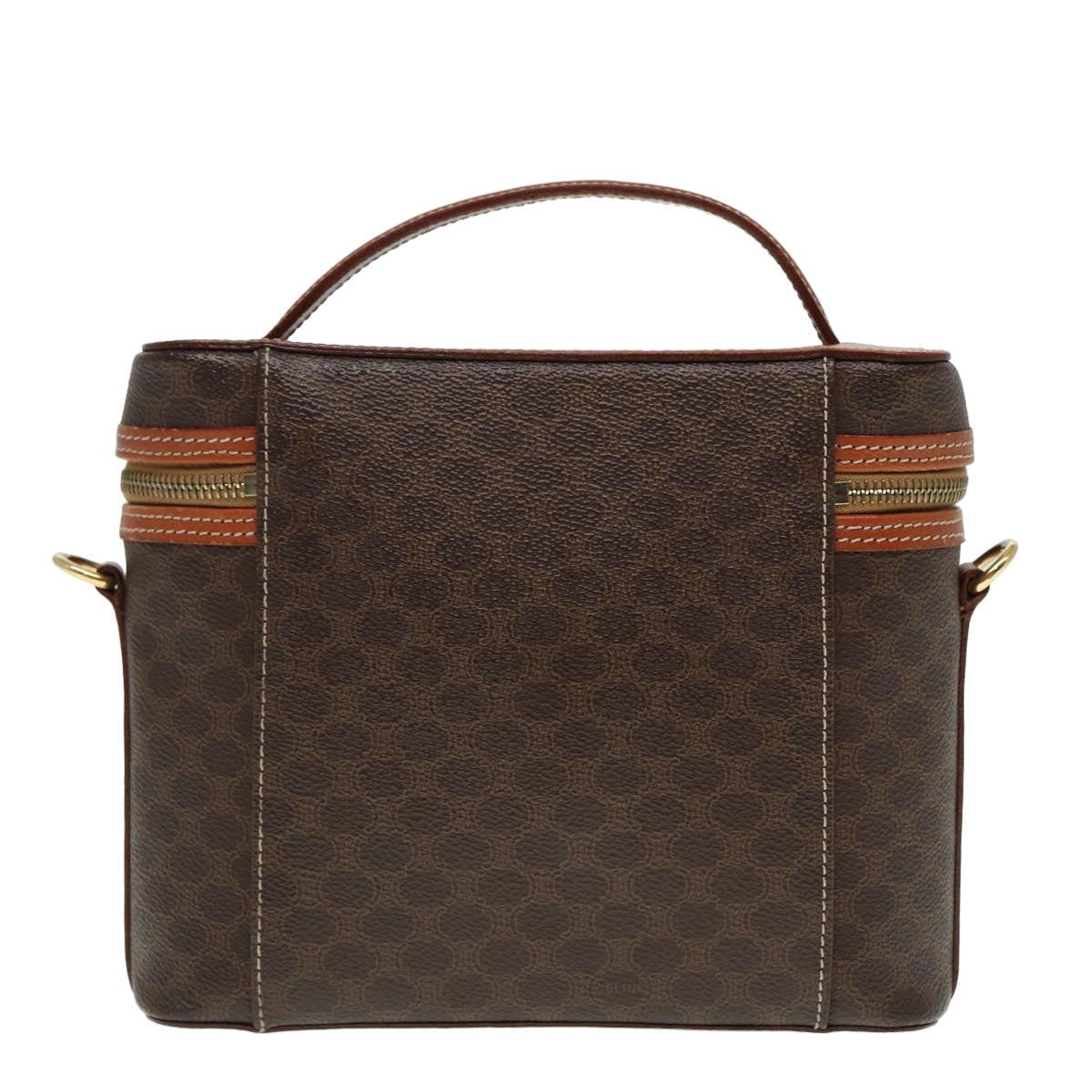 Luxury CELINE Vany Macadam Canvas Cosmetic Pouch PVC Leather 2way Brown 78225