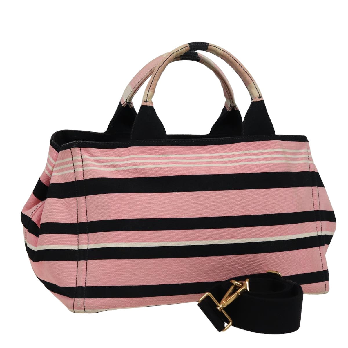 PRADA Canapa MM Hand Bag Canvas 2way Pink Navy Auth
