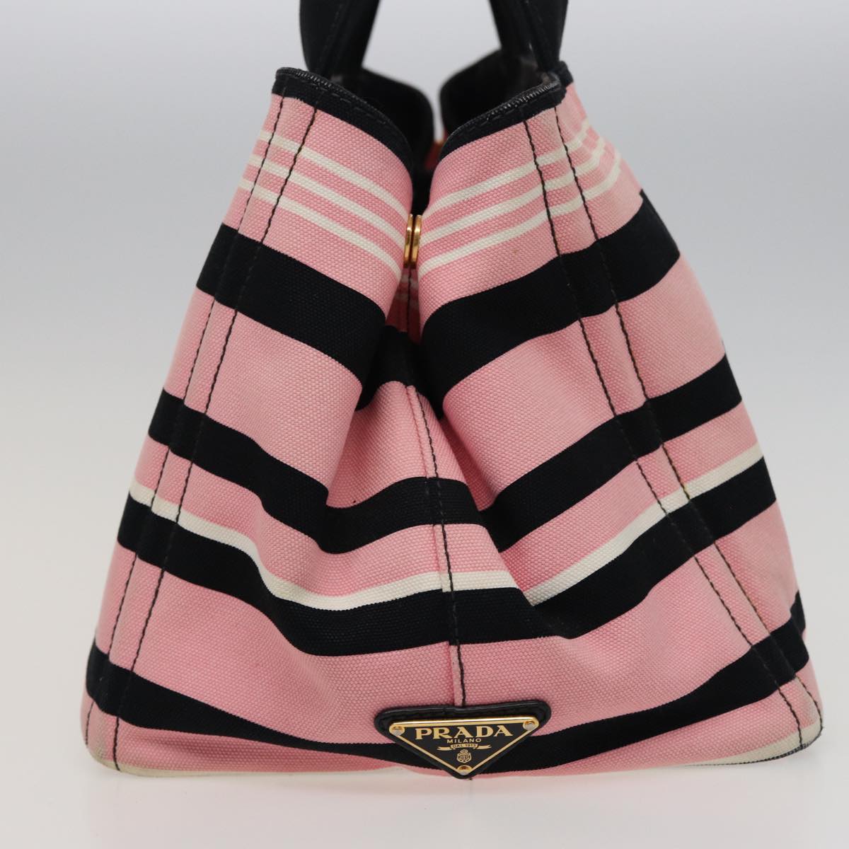 PRADA Canapa MM Hand Bag Canvas 2way Pink Navy Auth