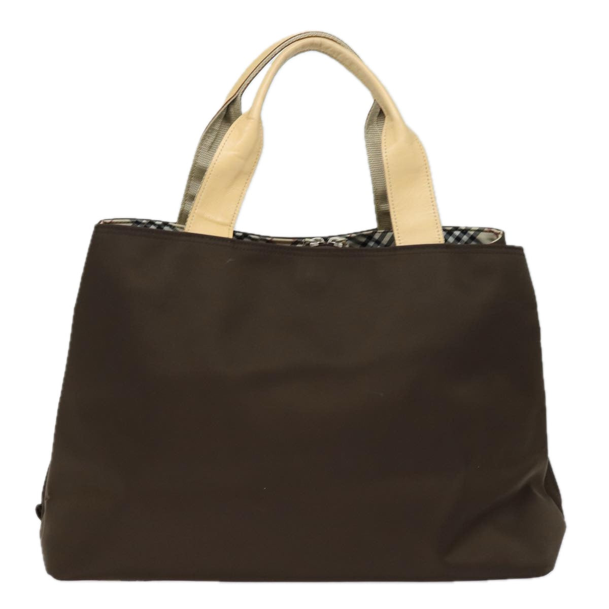 Burberry Nova Check Hand Bag Nylon Brown Auth 78543
