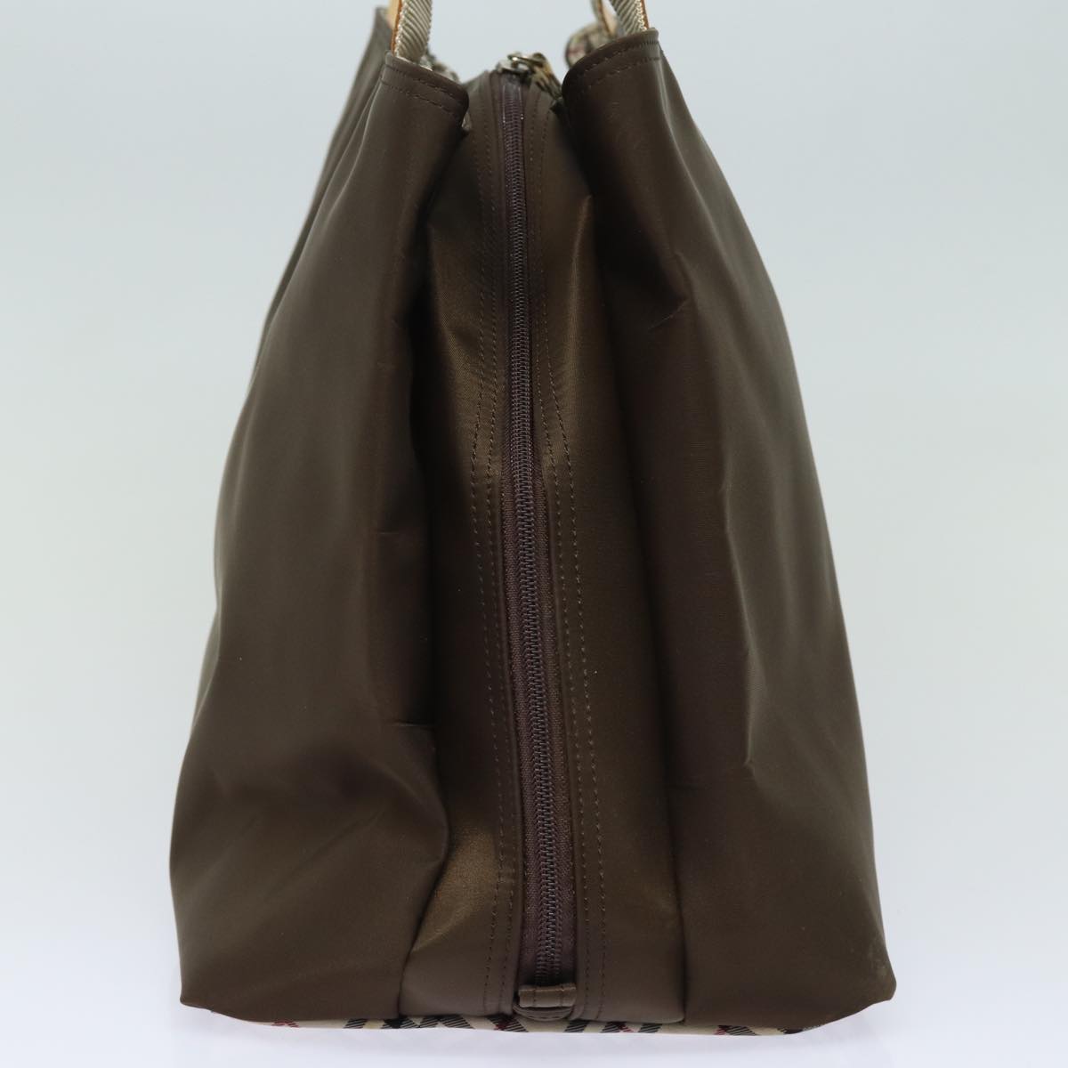 Burberry Nova Check Hand Bag Nylon Brown Auth 78543