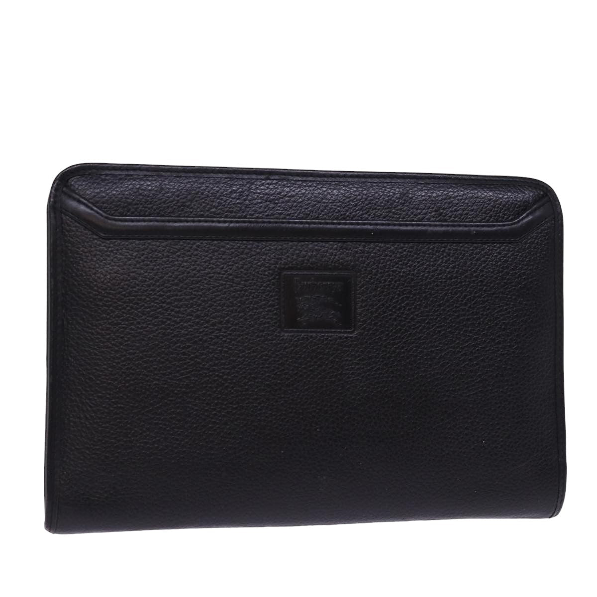 BurberrySs Clutch Bag Leather Black Auth 78604