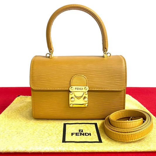 FENDI Shoulder Bag Epi Leather yellow logo Metal Women