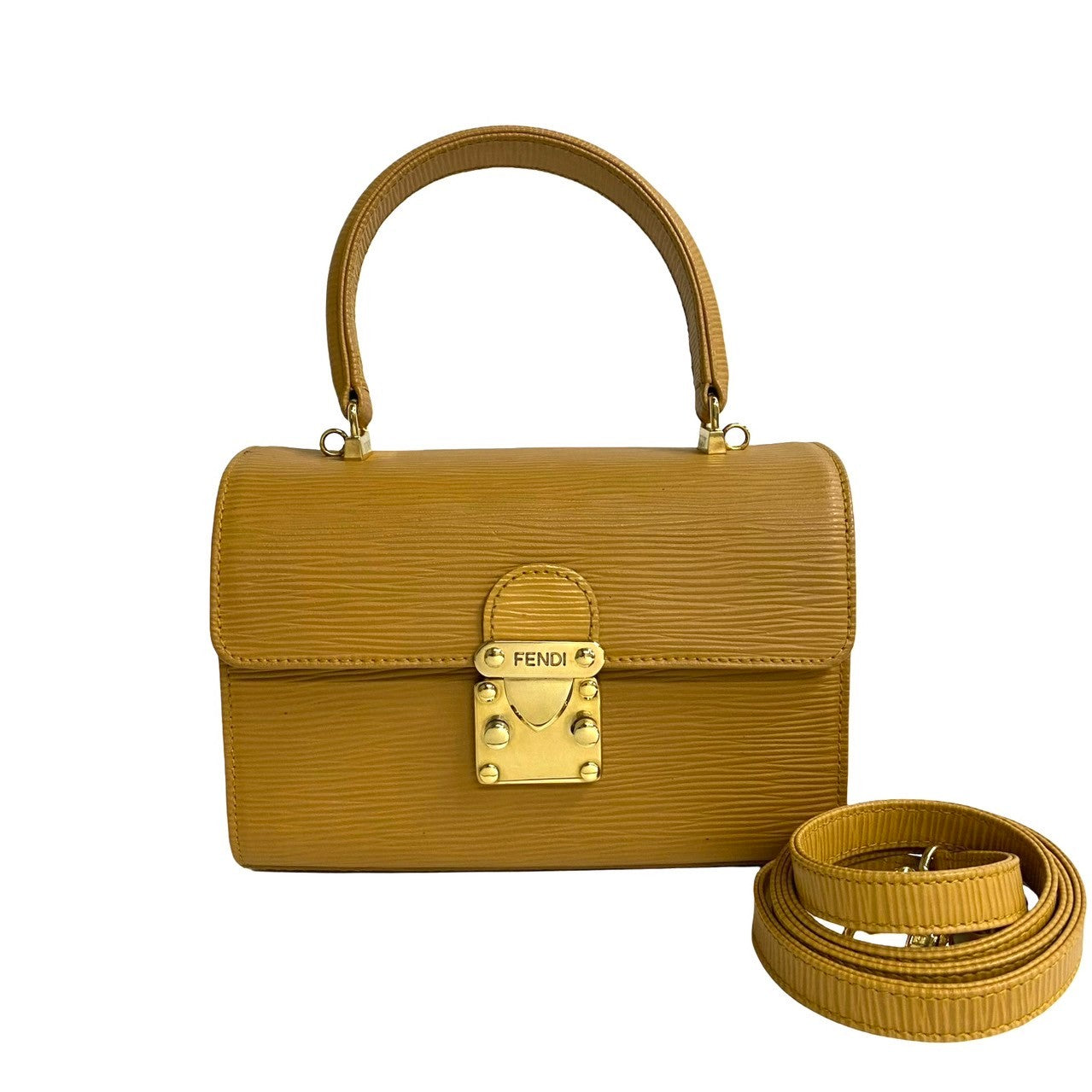 FENDI Shoulder Bag Epi Leather yellow logo Metal Women
