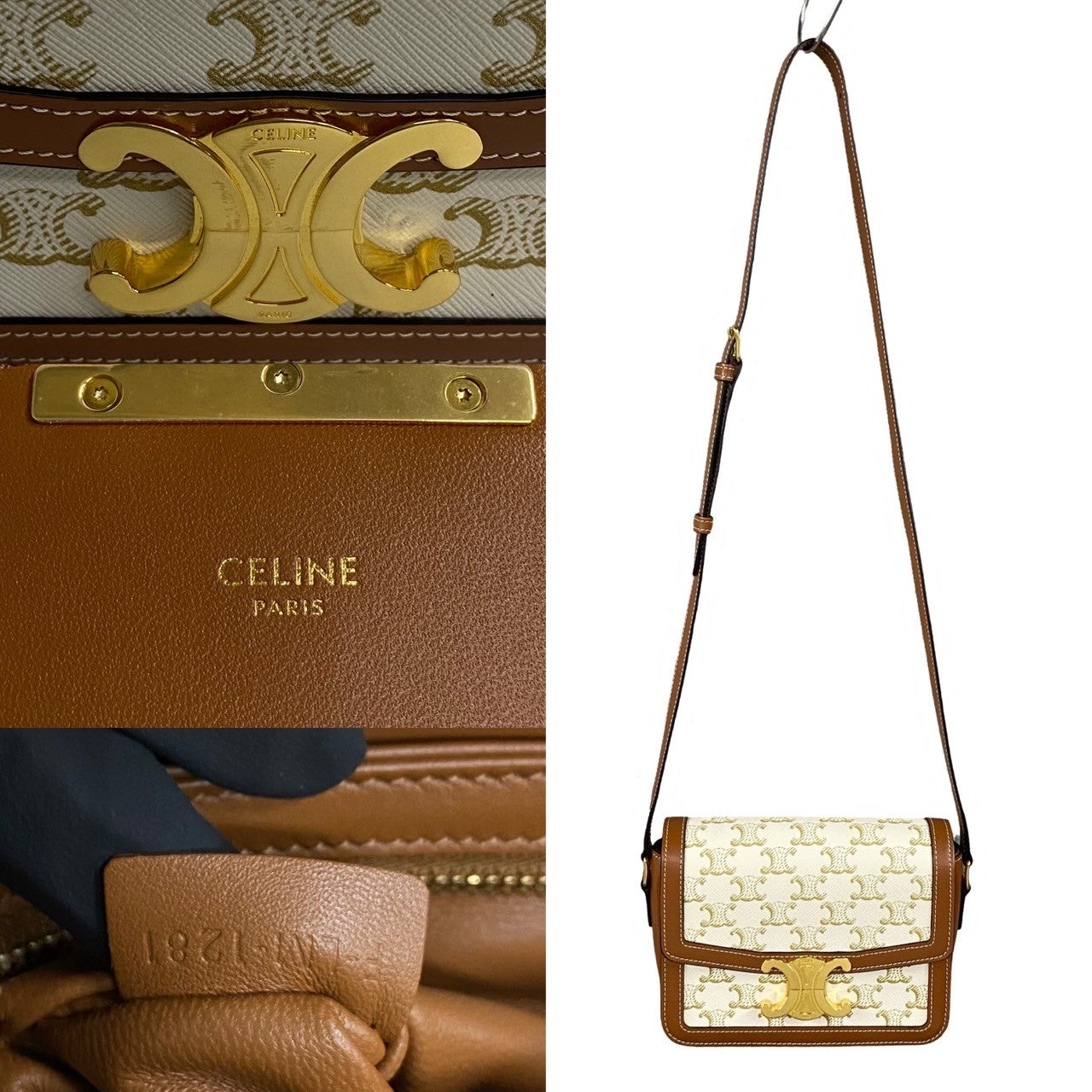 CELINE Shoulder Bag Leather, PVC Brown Triomphe logo Metal Teen Triomphe Women
