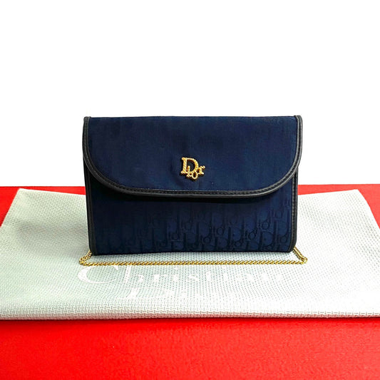 Dior Shoulder Bag Canvas, Leather Navy Trotter Pattern Women