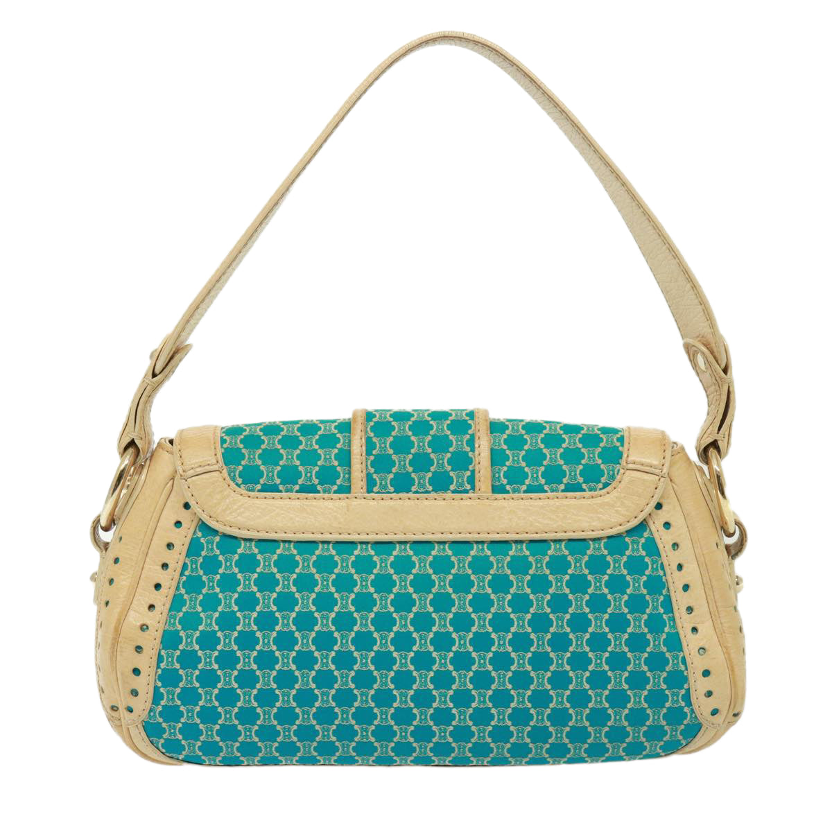 Luxury CELINE Macadam Canvas Shoulder Bag Turquoise Blue 79101