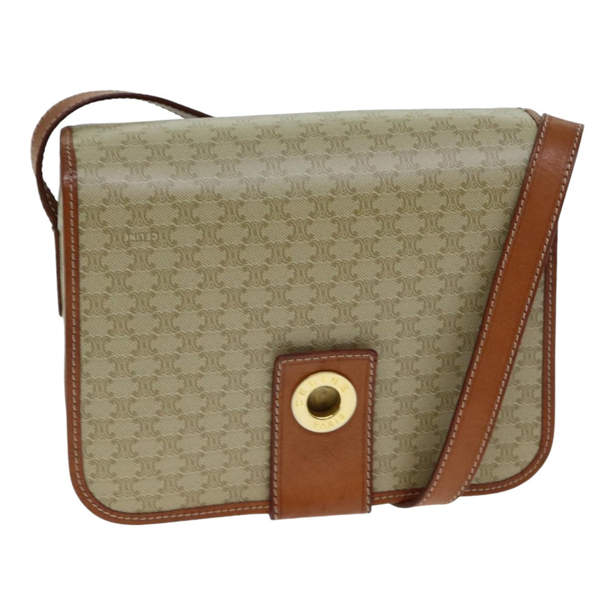 Luxury CELINE Macadam Canvas Shoulder Bag Beige 79130