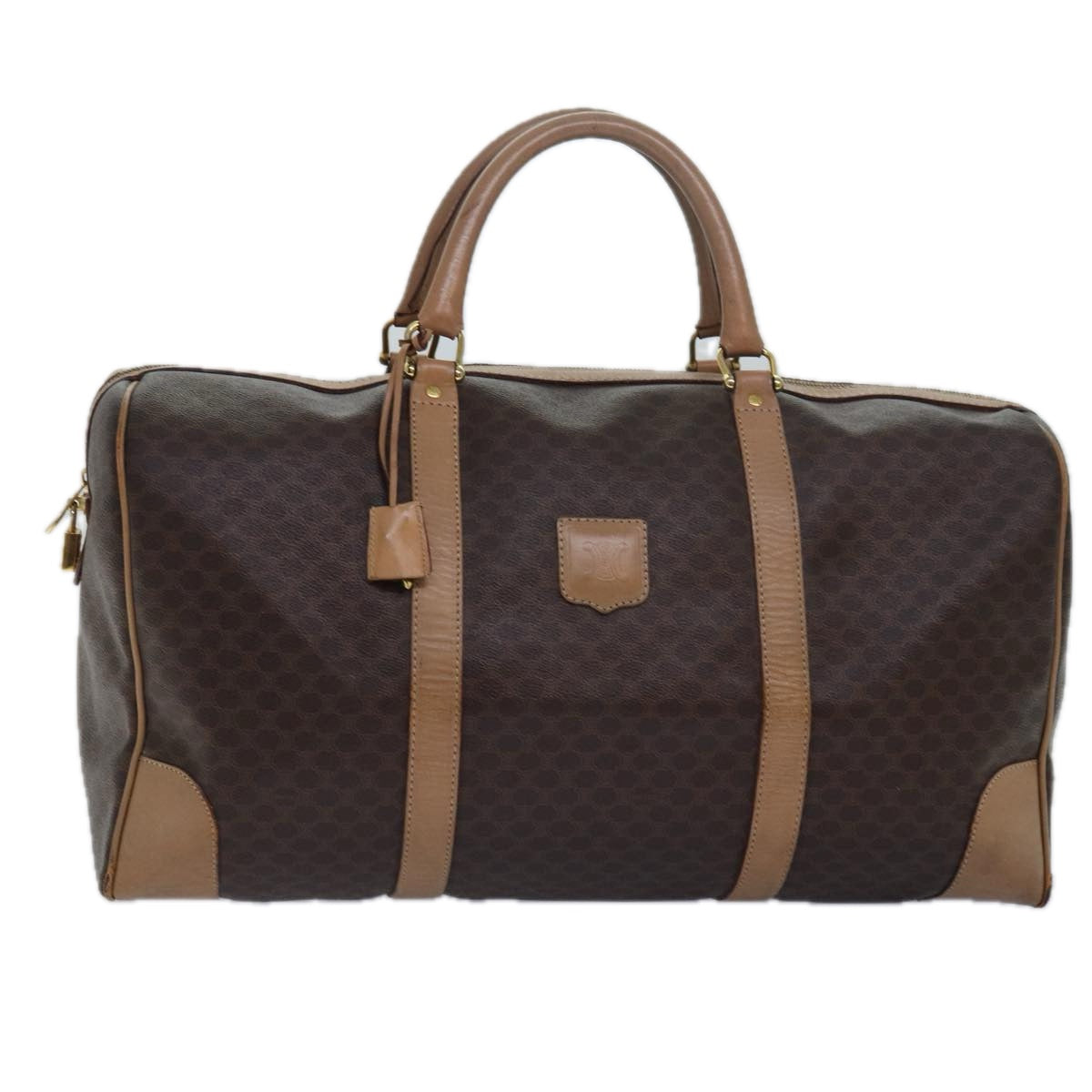 Luxury CELINE Macadam Canvas Boston Bag PVC Leather Brown 79437