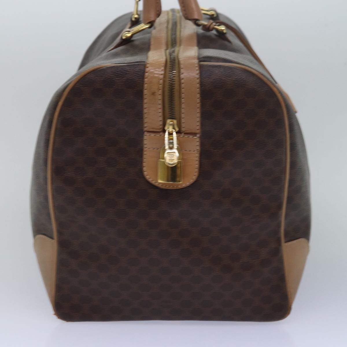 Luxury CELINE Macadam Canvas Boston Bag PVC Leather Brown 79437