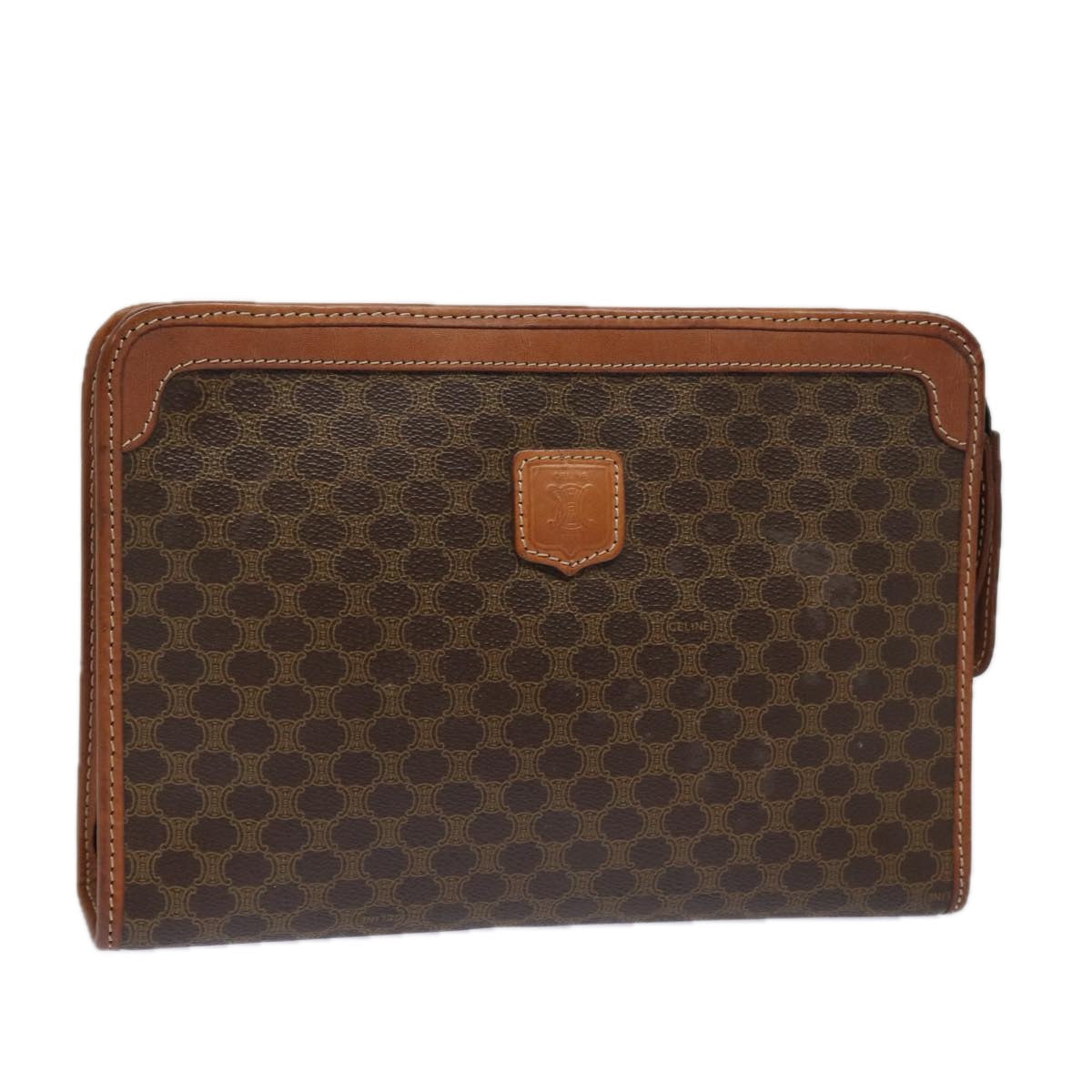 Luxury CELINE Macadam Canvas Clutch Bag PVC Leather Beige 79732