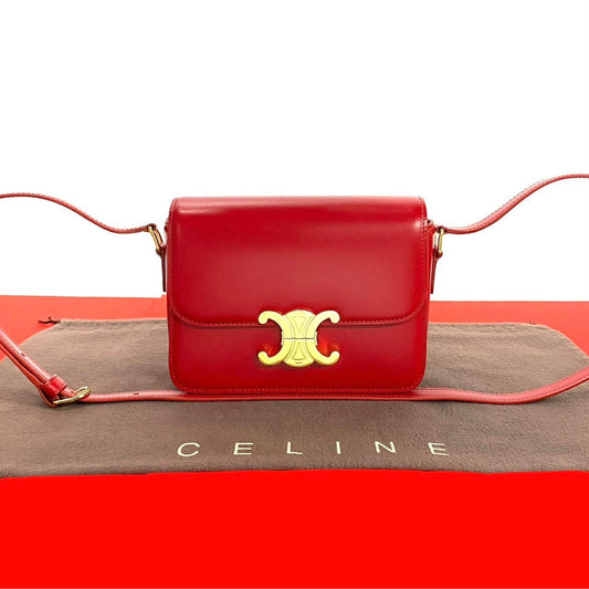 CELINE Shoulder Bag Leather, PVC Red Triomphe logo Metal Teen Triomphe Women