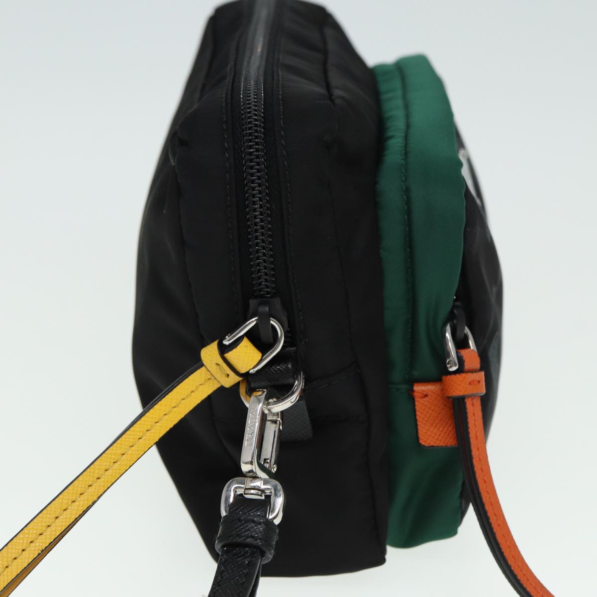 PRADA Clutch Bag Nylon Black Green Auth