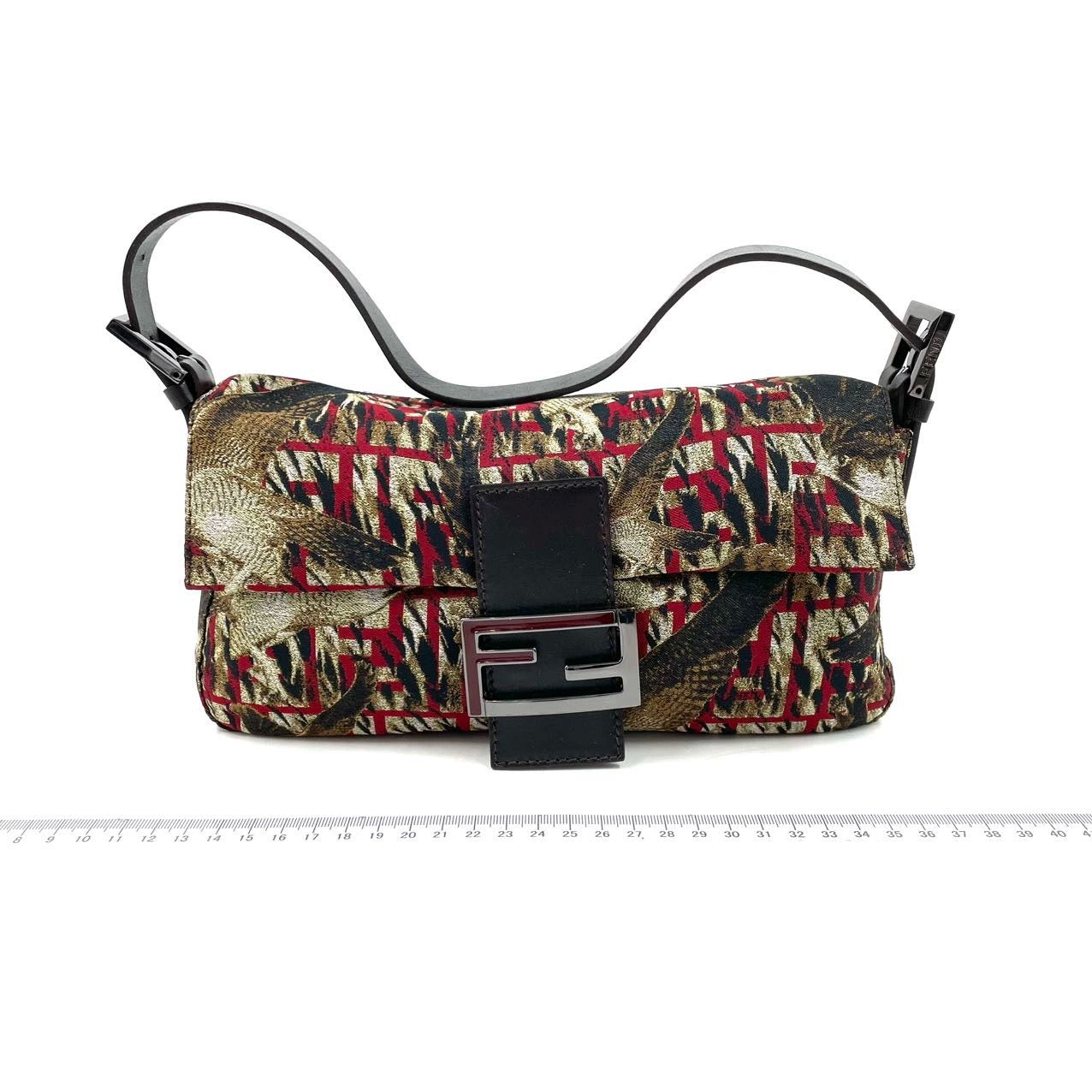 FENDI Baguette Bird Printed Multicolor Canvas Shoulder Bag
