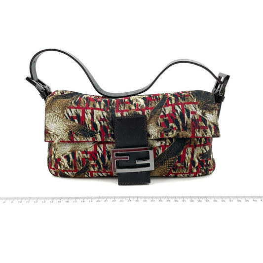 FENDI Baguette Bird Printed Multicolor Canvas Shoulder Bag