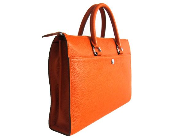 Luxury Hermes Briefcases Briefcase Cow Leather Orange Handbag