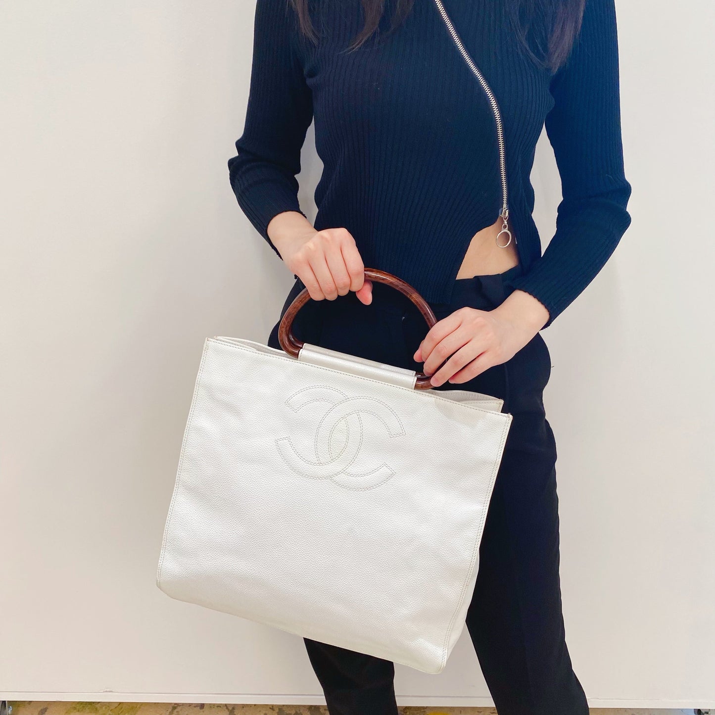 Chanel Caviar Wood Handle Tote