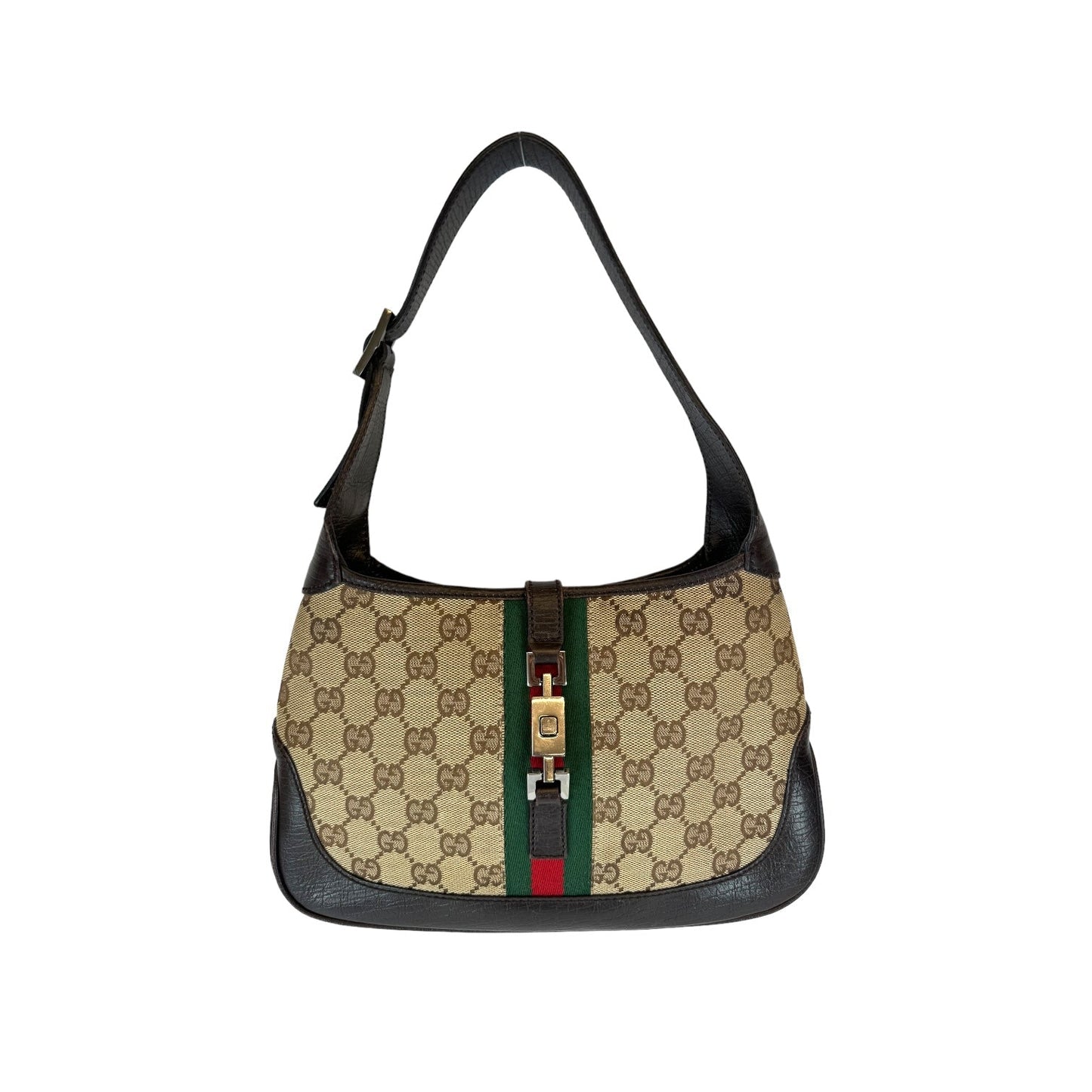 Gucci Jackie Brown Leather Canvas Shoulder Bag Style 3