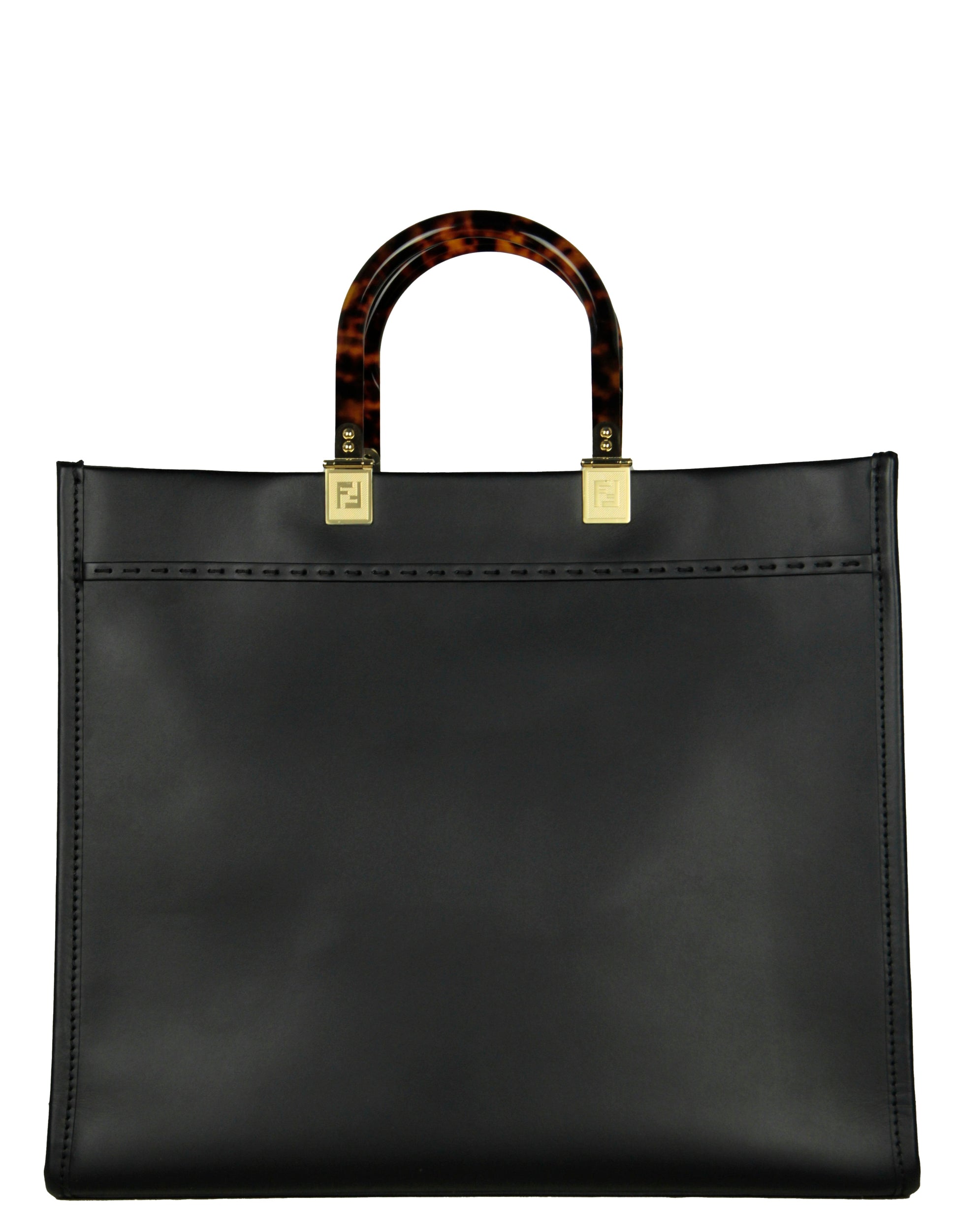 Fendi Black Leather Medium Fendi Sunshine Shopper Tote Bag