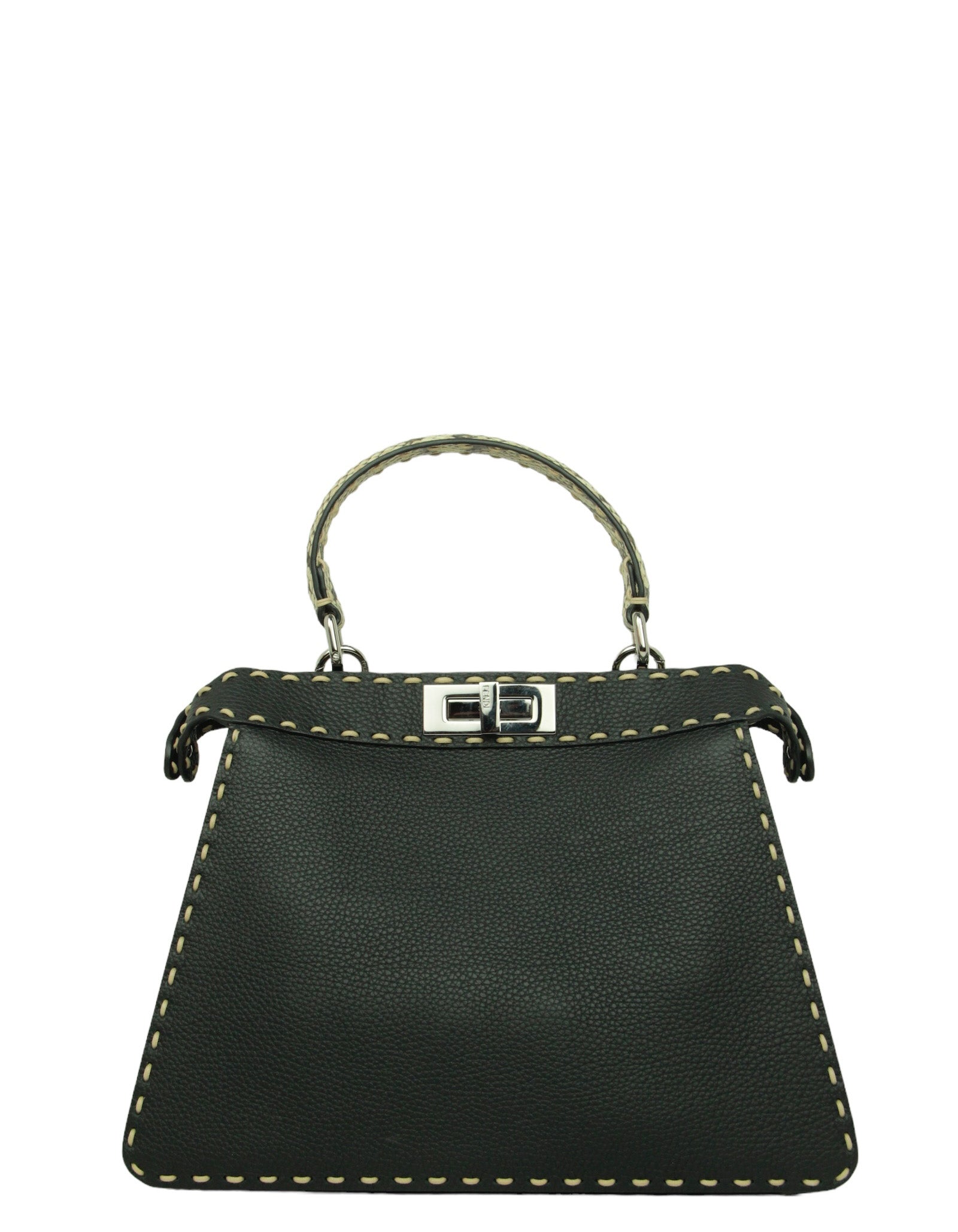 Fendi Black Selleria Peekaboo Satchel Bag w/ Snakeskin Handle