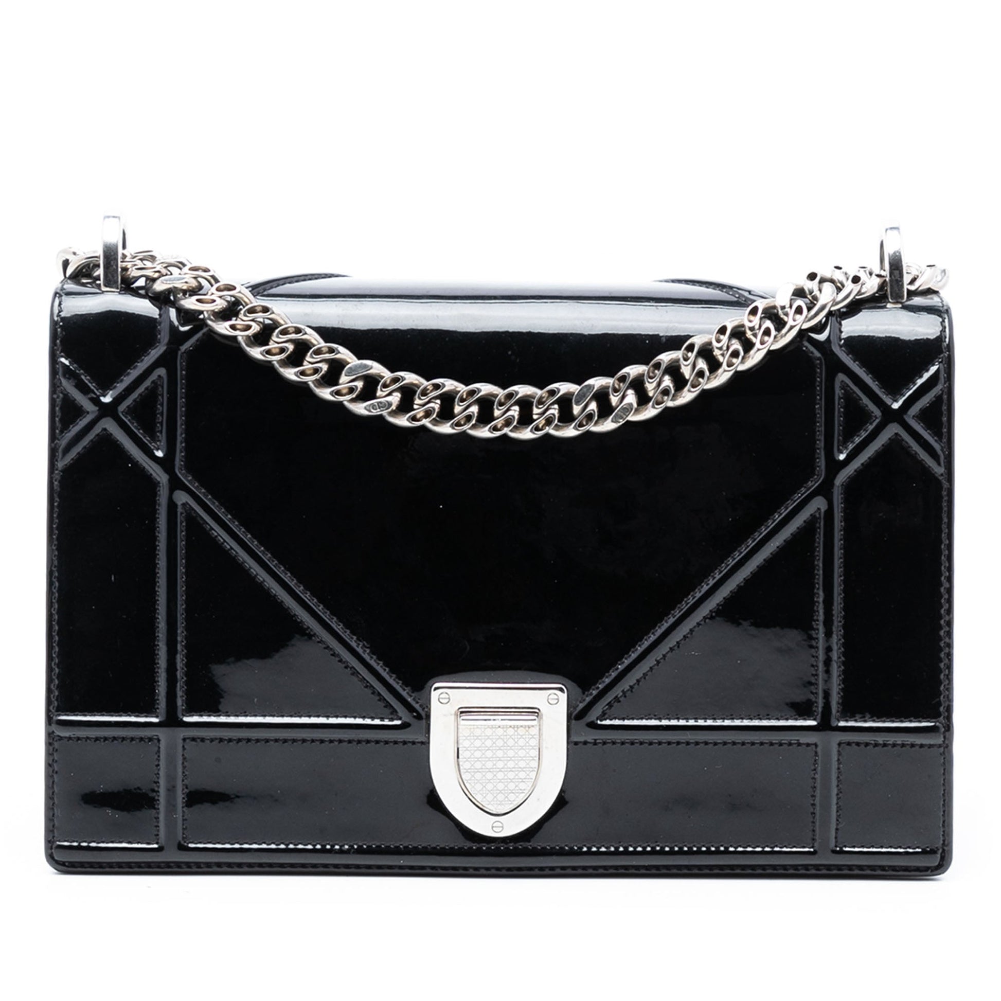 Black Dior Medium Patent Diorama Flap Crossbody Bag