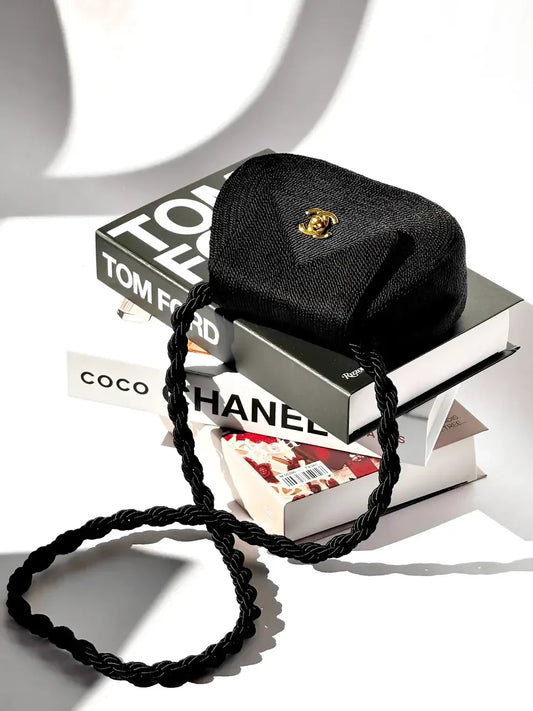 Chanel 1997 Limited Edition Black Cord CC Turn Clasp Bag