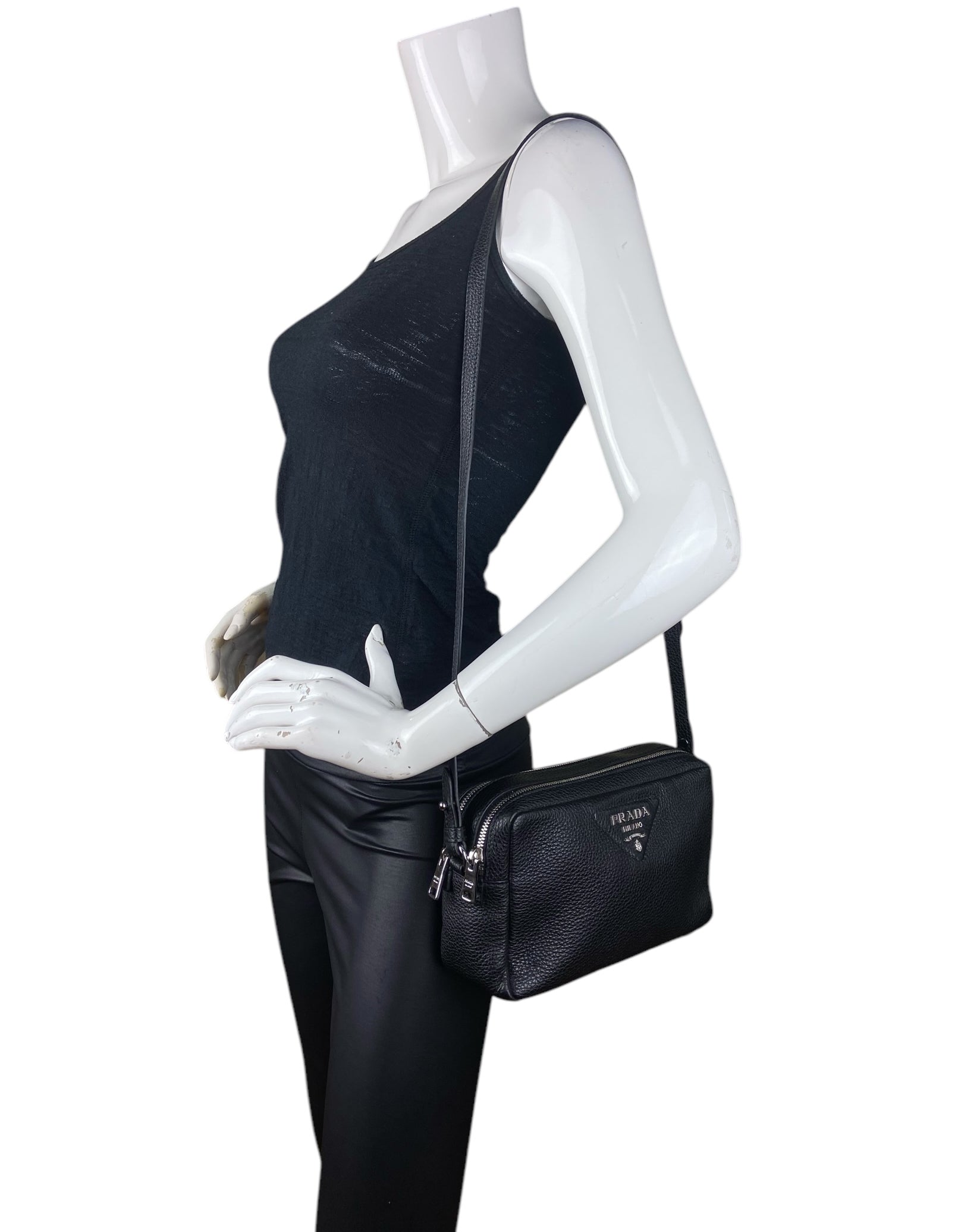 Prada Black Leather Flou Camera Bag