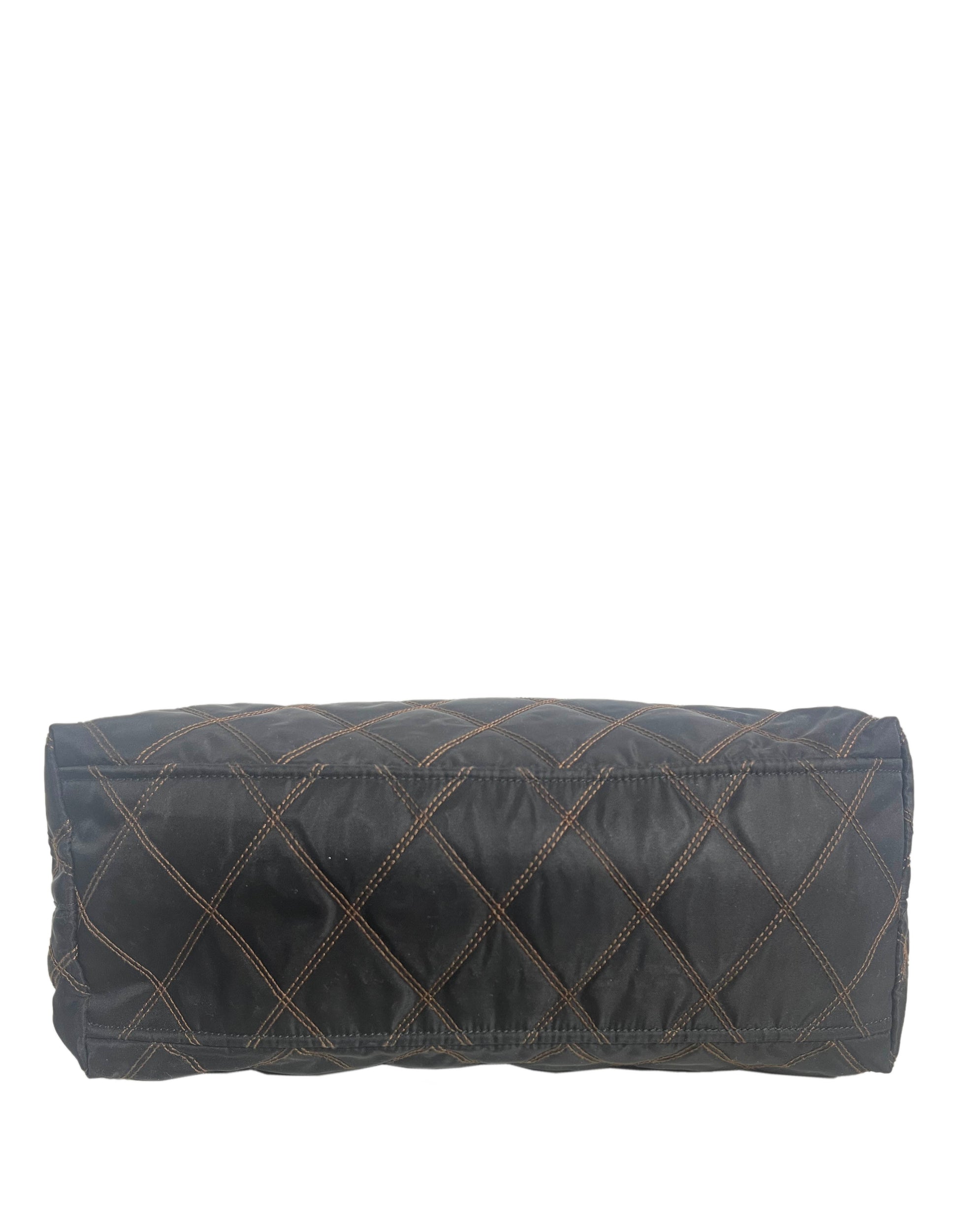 Prada Navy Nylon Quilted Tote Bag w/Contrast Stitching