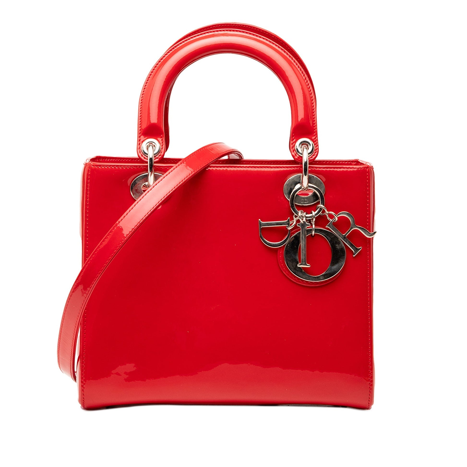 Red Dior Medium Patent Lady Dior Satchel
