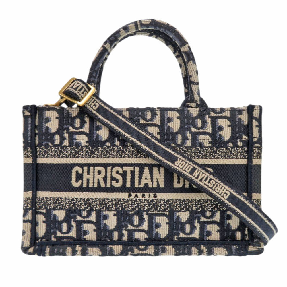 Christian Dior Handbag canvas Navy oblique book tote mini