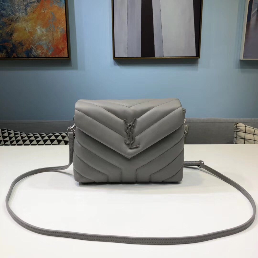 Yves Saint Laurent Loulou Mini Shoulder Bag Grey 7in/