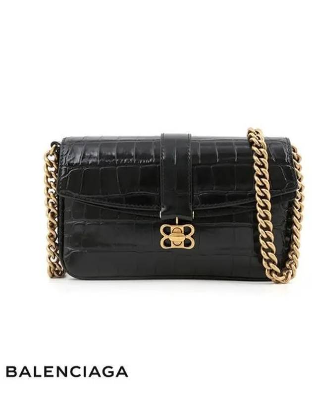 Luxury Balenciaga Trending 2026 BB Logo Buckle Flap XS Shoulder Bag Black