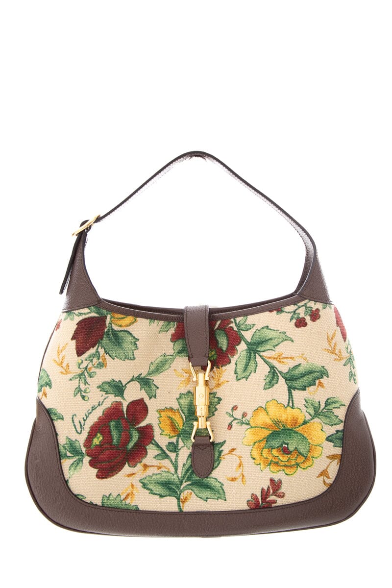 Gucci Jackie Brown Leather Canvas Shoulder Bag Style 2