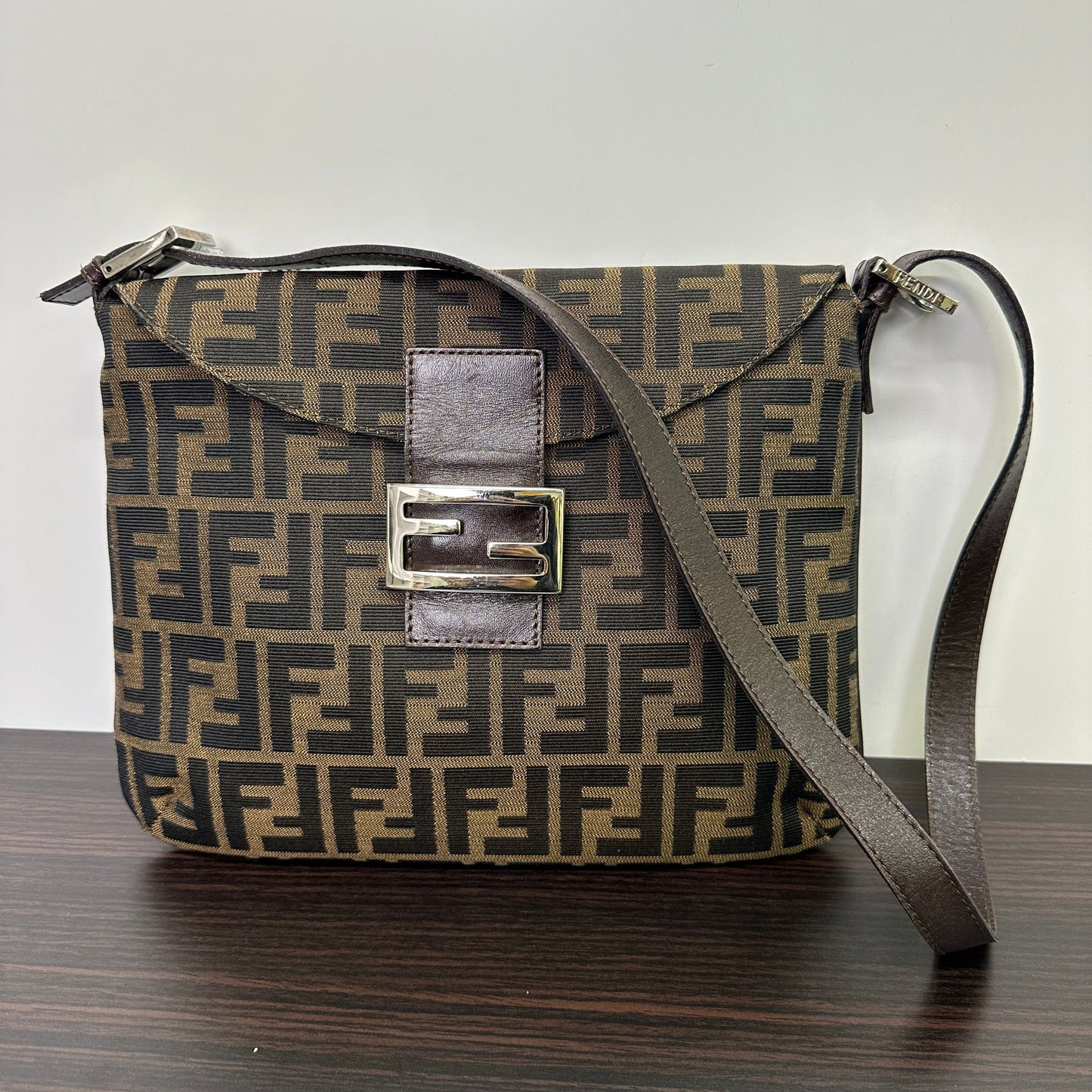 FENDI Zucca Mamma Baguette Shoulder Bag Canvas Leather LB123009