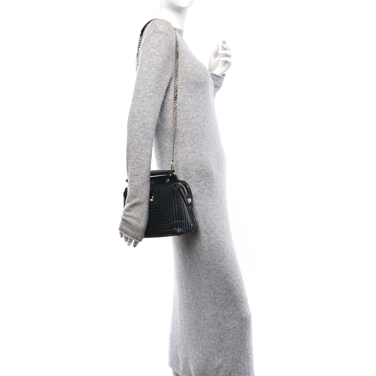Fendi Shiny Nappa Trapuntata Chain Small DotCom Chain Satchel Black