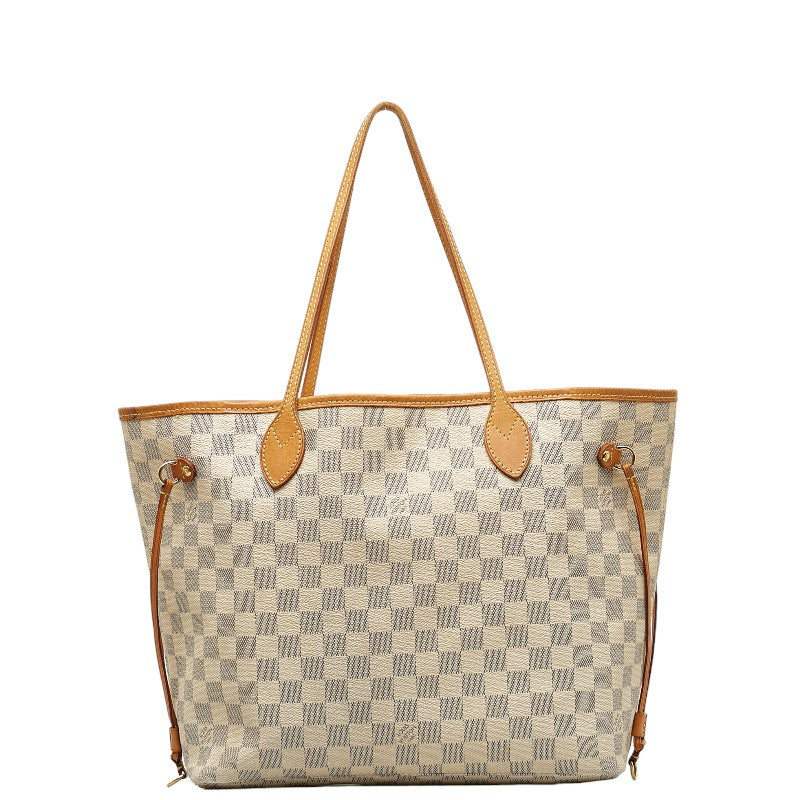 Louis Vuitton Damier Azur Neverfull MM Azur Tote Bag N41361 White PVC Leather Louis Vuitton