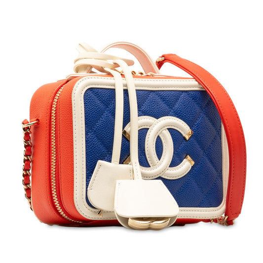 Chanel CC Filigree Vanity Bag Tricolor Red Blue White Caviar S CHANEL