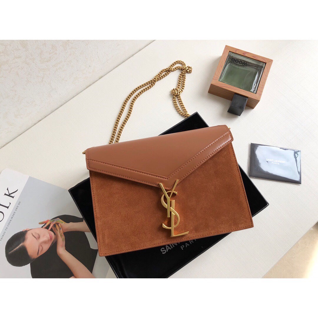 Yves Saint Laurent Cassandra Medium Chain Bag In Box And Velvet Orange.6in/