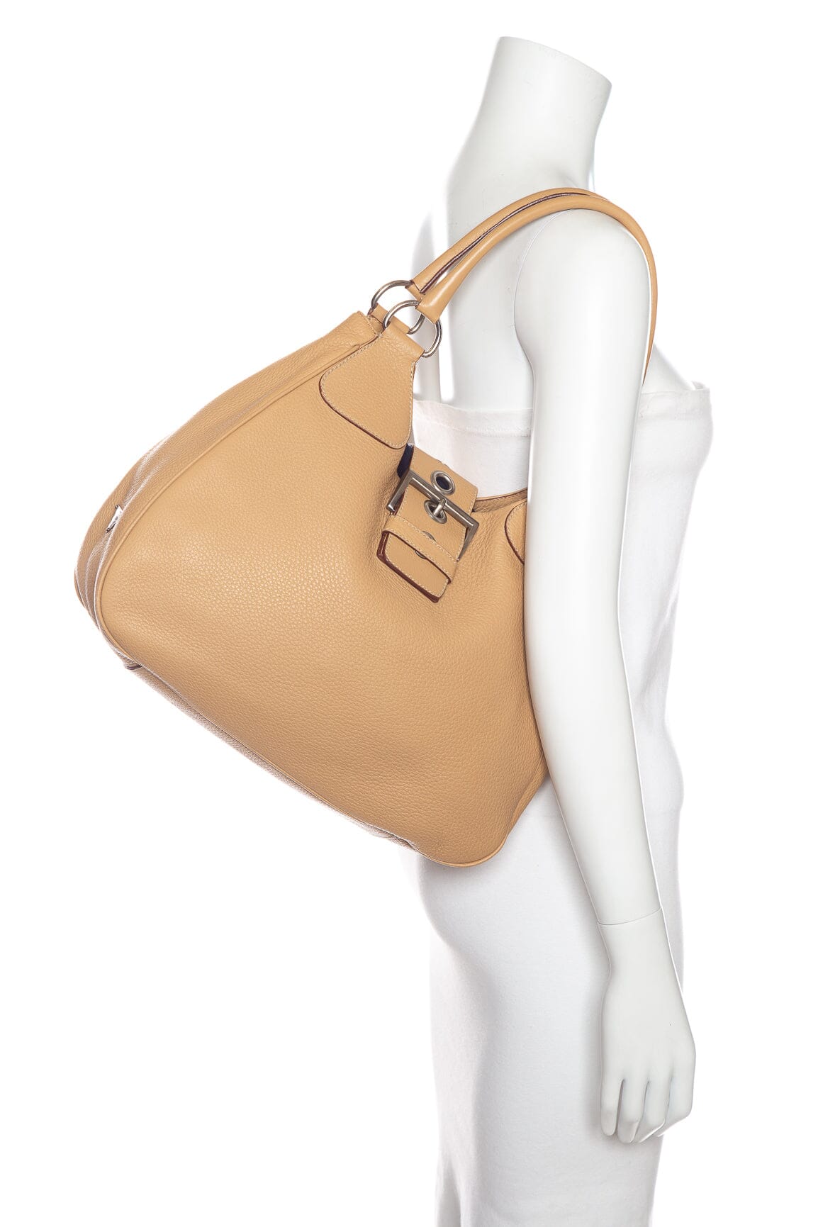 Prada Tan Leather Buckle Strap Shoulder Bag