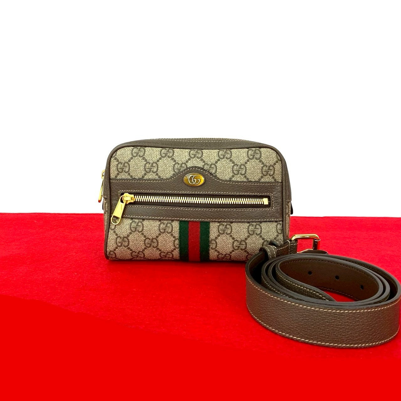 GUCCI Sling bag leather Brown GG Supreme Ophidia waist pouch