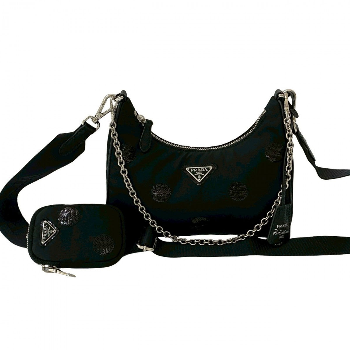 PRADA Shoulder Bag leather black Re-Edition