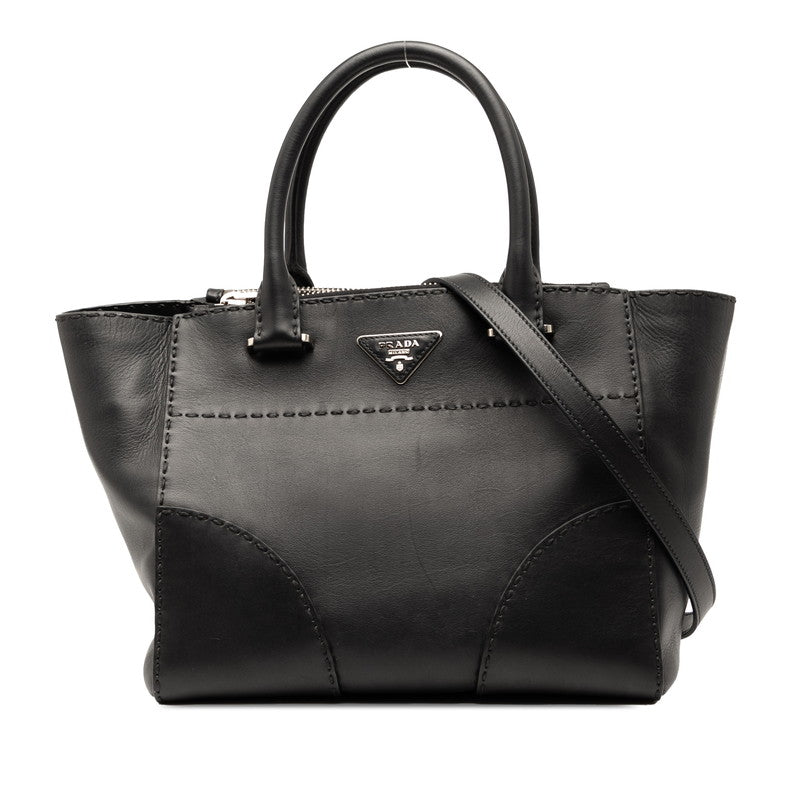 Prada Triangle Logo Plate Leather 2way Handbag