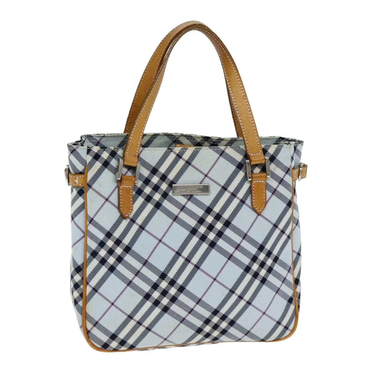 Burberry Nova Check Hand Bag Light Blue Auth 80074