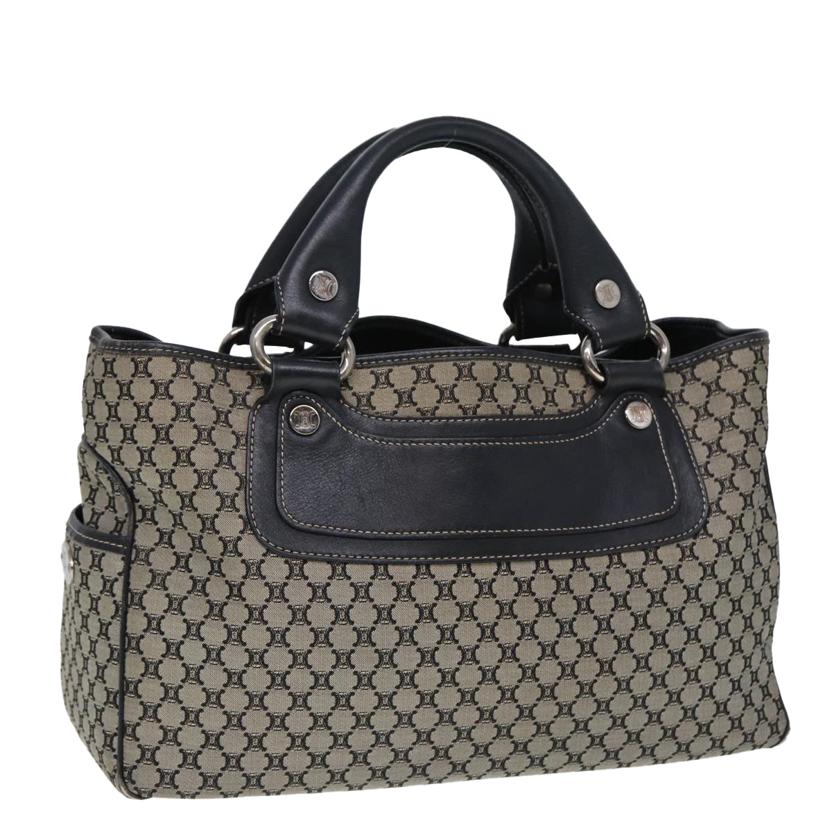 Luxury CELINE Macadam Canvas Hand Bag Black Beige 80080