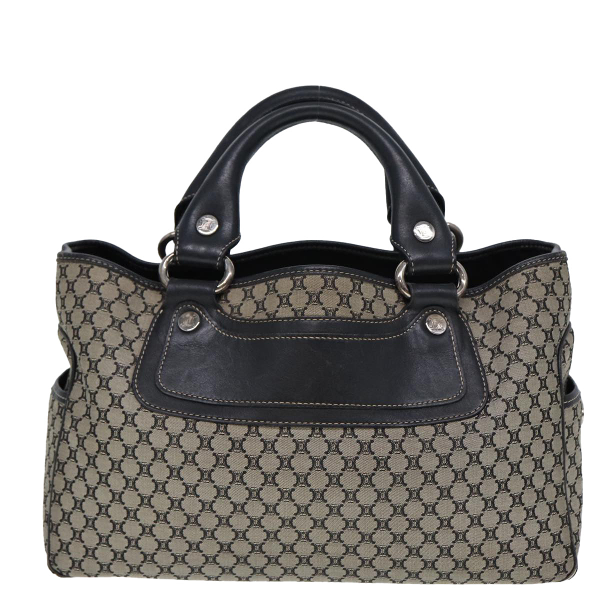Luxury CELINE Macadam Canvas Hand Bag Black Beige 80080