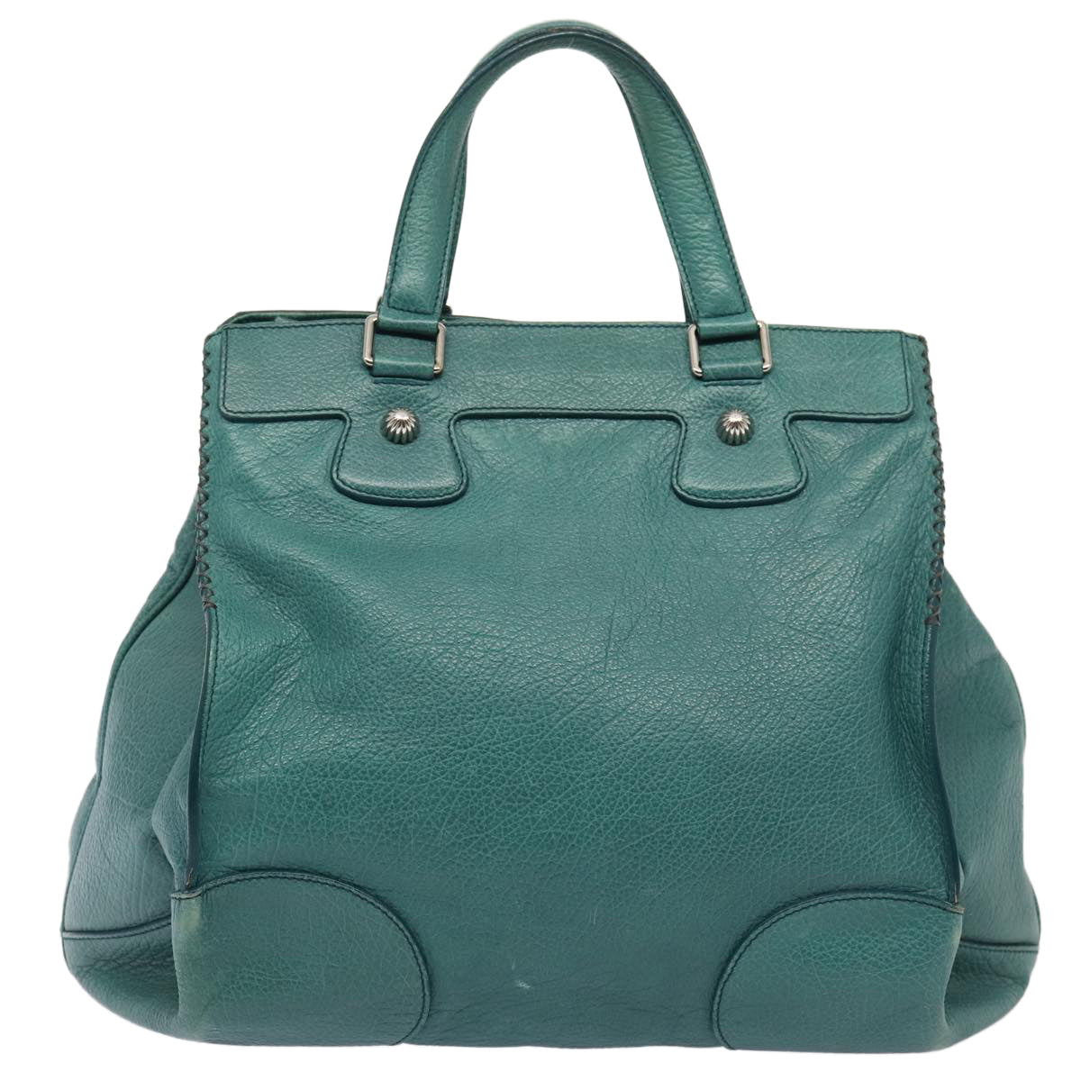 Luxury CELINE Hand Bag Leather 2way Turquoise Blue 80082